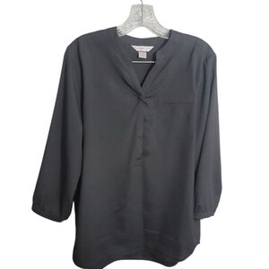 Christopher & Banka black half button up split neck pull over top size medium
